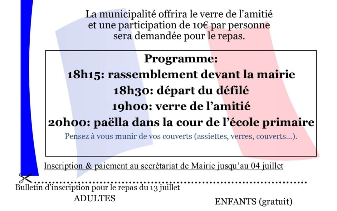 INSCRIPTION REPAS RÉPUBLICAIN 13 JUILLET 2026